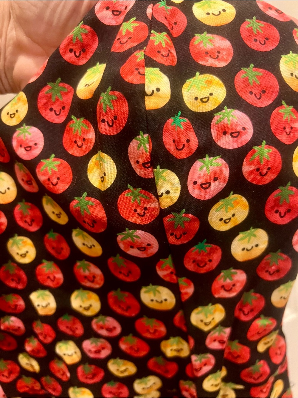 Bernie Dexter Black Dress with Red and Yellow Smiling Tomato Print - Picture 3 of 4